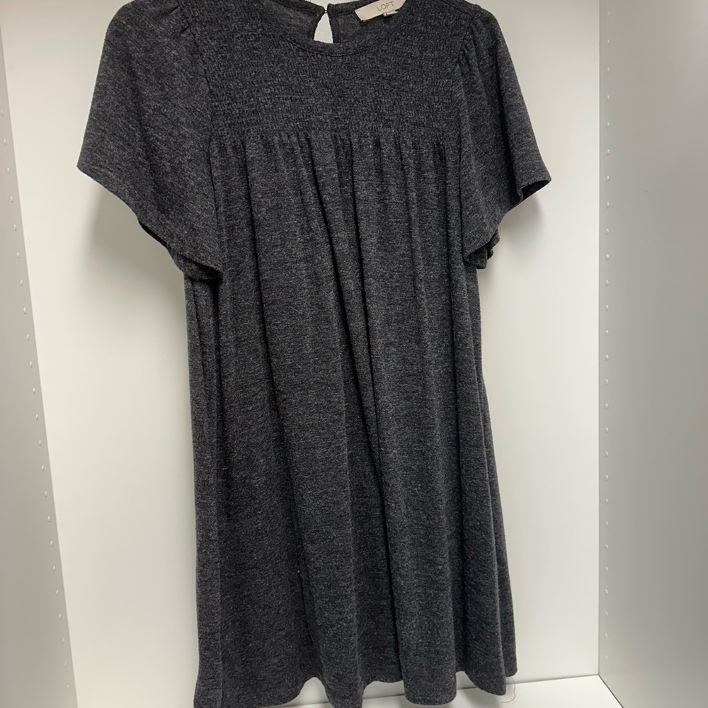 Loft Charcoal Gray Short Sleeve Babydoll Dress